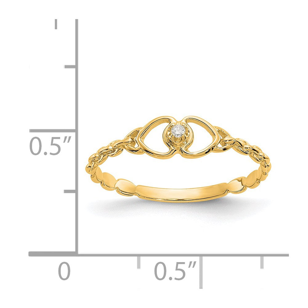 14K Yellow Gold AA Real Diamond heart ring