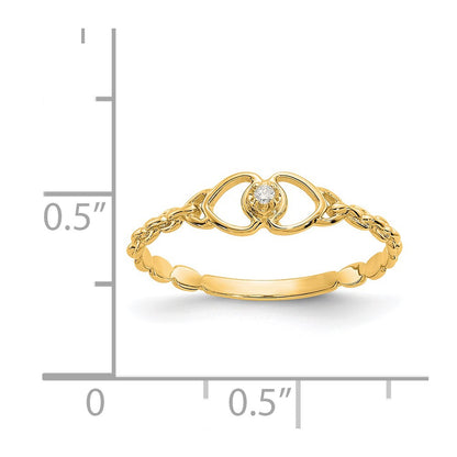 14K Yellow Gold AA Real Diamond heart ring