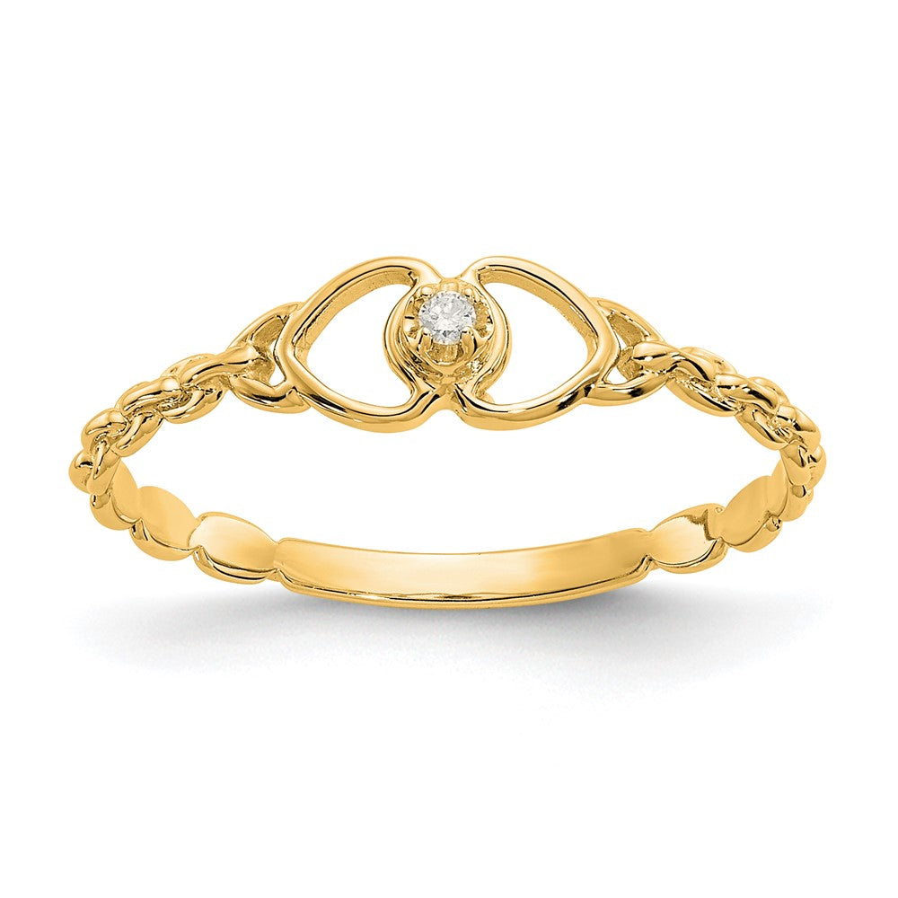 14K Yellow Gold AA Real Diamond heart ring