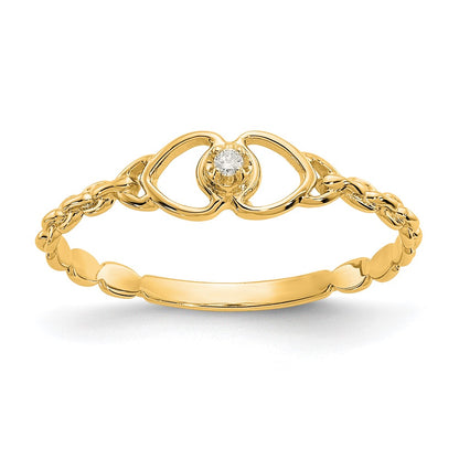 14K Yellow Gold AA Real Diamond heart ring