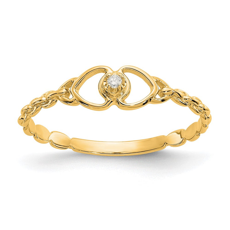 14K Yellow Gold AA Real Diamond heart ring