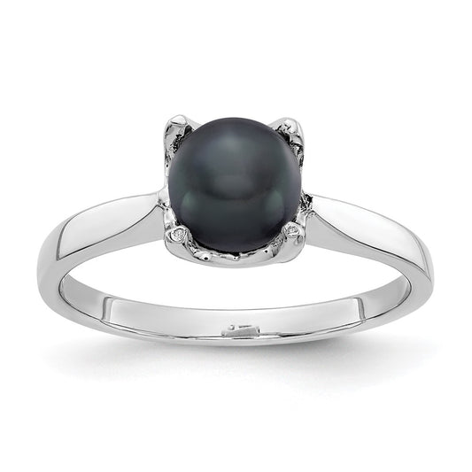 14k White Gold 6mm Black FW Cultured Pearl ring