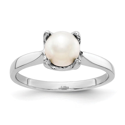 14k White Gold 6mm FW Cultured Pearl ring