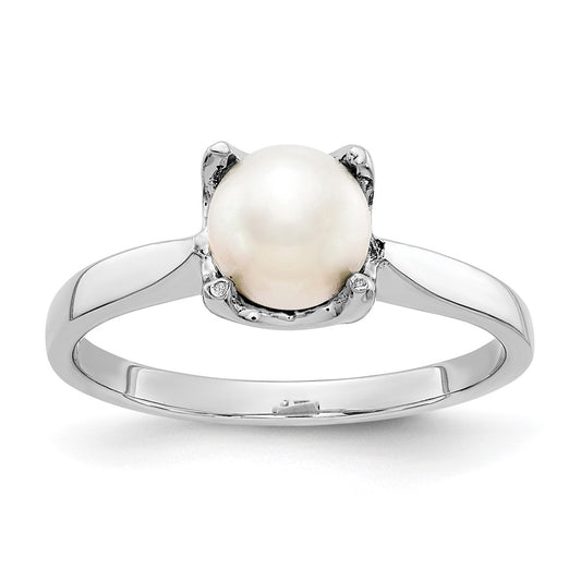 14k White Gold 6mm FW Cultured Pearl ring