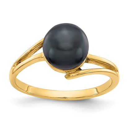 14k yellow gold 7 5mm black fw cultured pearl ring y4313bp a