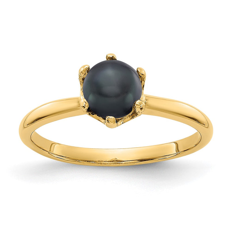 14K Yellow Gold 5.5mm Black FW Cultured Pearl ring
