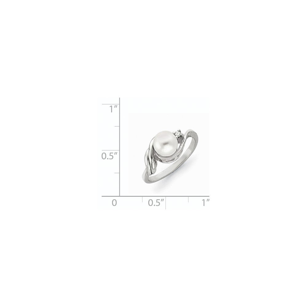 14k White Gold 6mm FW Cultured Pearl VS Real Diamond ring