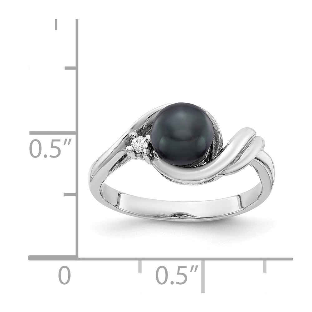 14k White Gold 6mm Black FW Cultured Pearl A Real Diamond ring