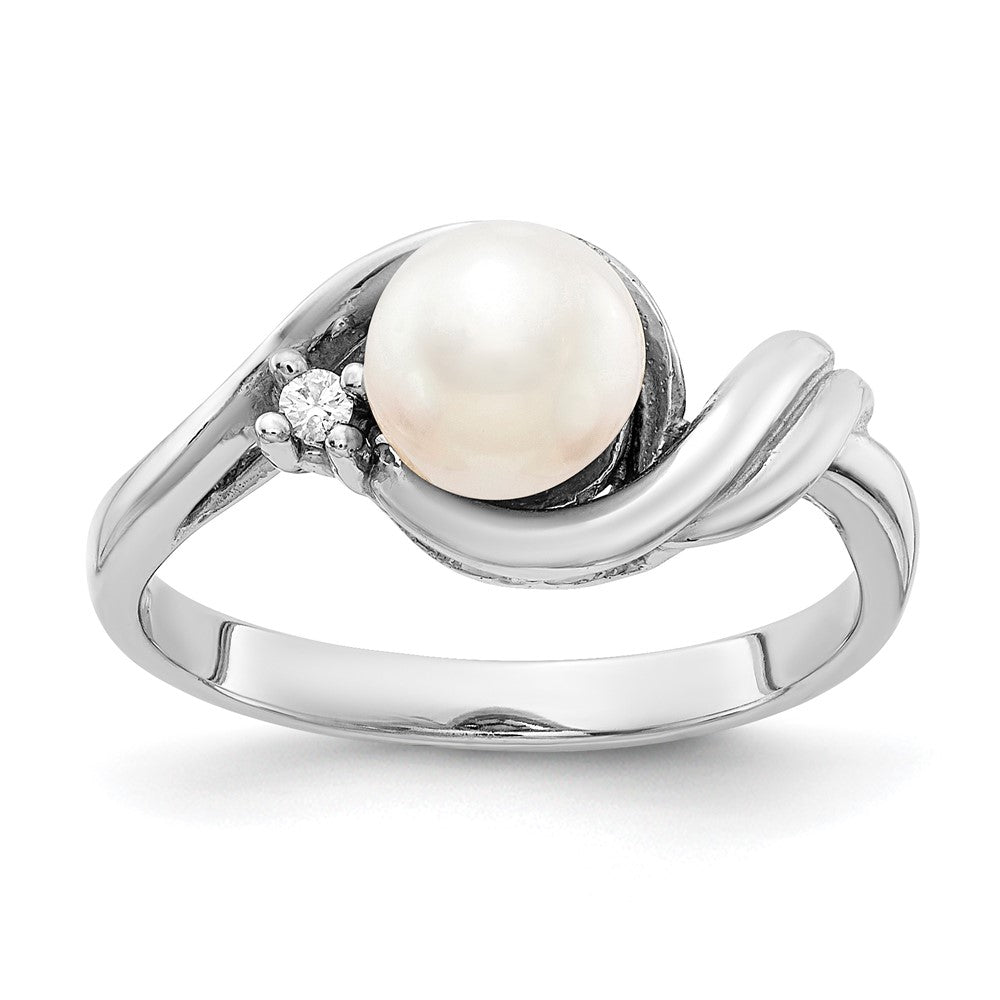14k White Gold 6mm FW Cultured Pearl VS Real Diamond ring