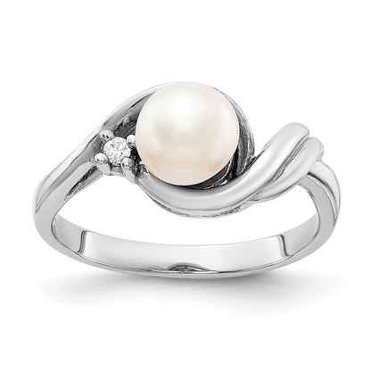 14k White Gold 6mm FW Cultured Pearl VS Real Diamond ring
