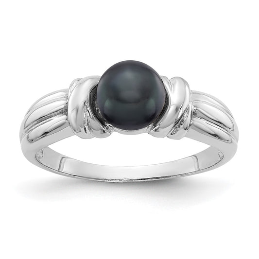 14k White Gold 6mm Black FW Cultured Pearl ring