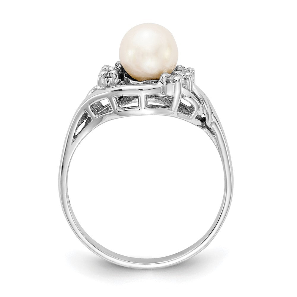 14k White Gold 6mm FW Cultured Pearl AAA Real Diamond ring