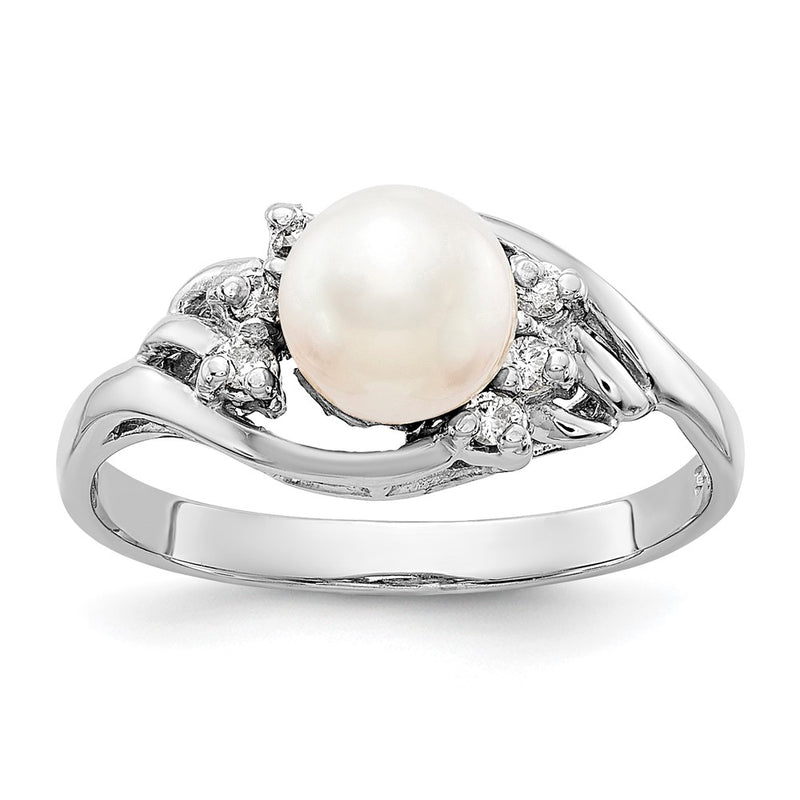 14k White Gold 6mm FW Cultured Pearl A Real Diamond ring