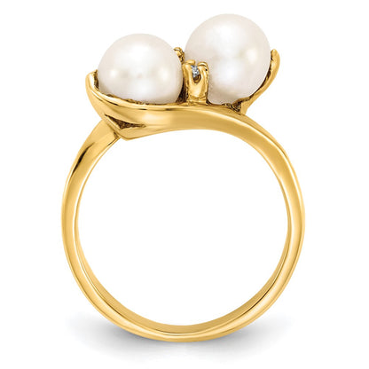 14K Yellow Gold 6mm FW Cultured Pearl AAA Real Diamond ring