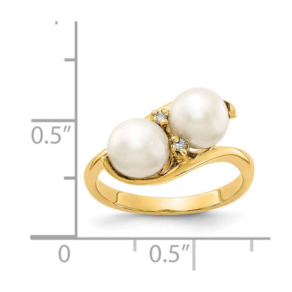 14K Yellow Gold 6mm FW Cultured Pearl AAA Real Diamond ring