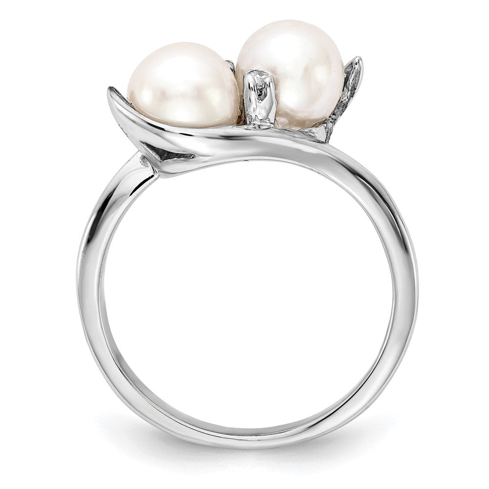 14k White Gold 6mm FW Cultured Pearl AAA Real Diamond ring