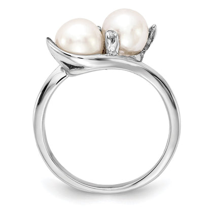 14k White Gold 6mm FW Cultured Pearl AAA Real Diamond ring