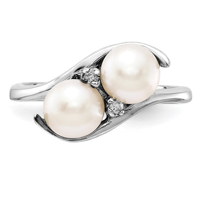 14k White Gold 6mm FW Cultured Pearl AAA Real Diamond ring
