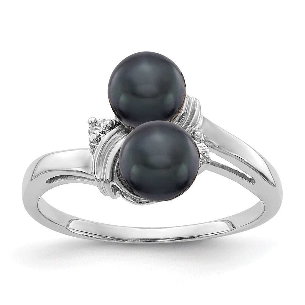 14k White Gold 5.5mm Black FW Cultured Pearl VS Real Diamond ring