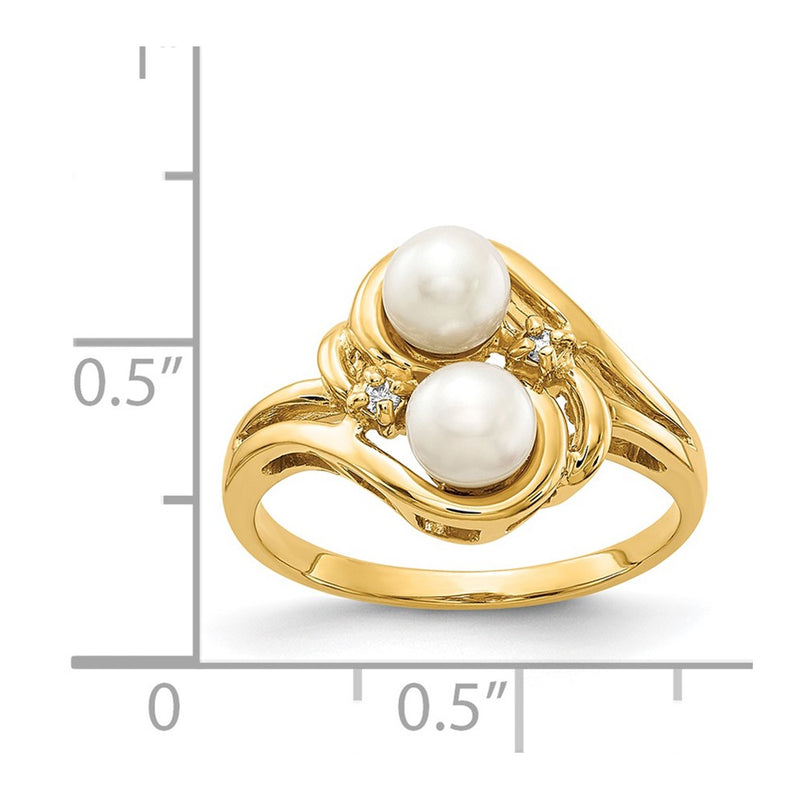 14K Yellow Gold 4mm Black FW Cultured Pearl VS Real Diamond ring