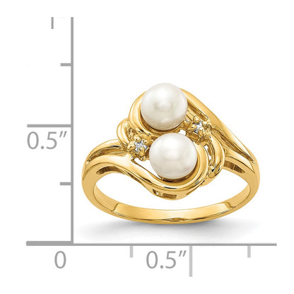 14K Yellow Gold 4mm Black FW Cultured Pearl AAA Real Diamond ring