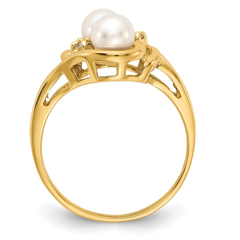 14K Yellow Gold 4.5mm FW Cultured Pearl AA Real Diamond ring
