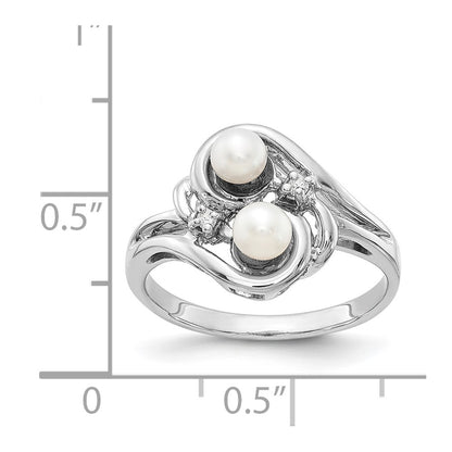 14k White Gold 4mm Black FW Cultured Pearl VS Real Diamond ring