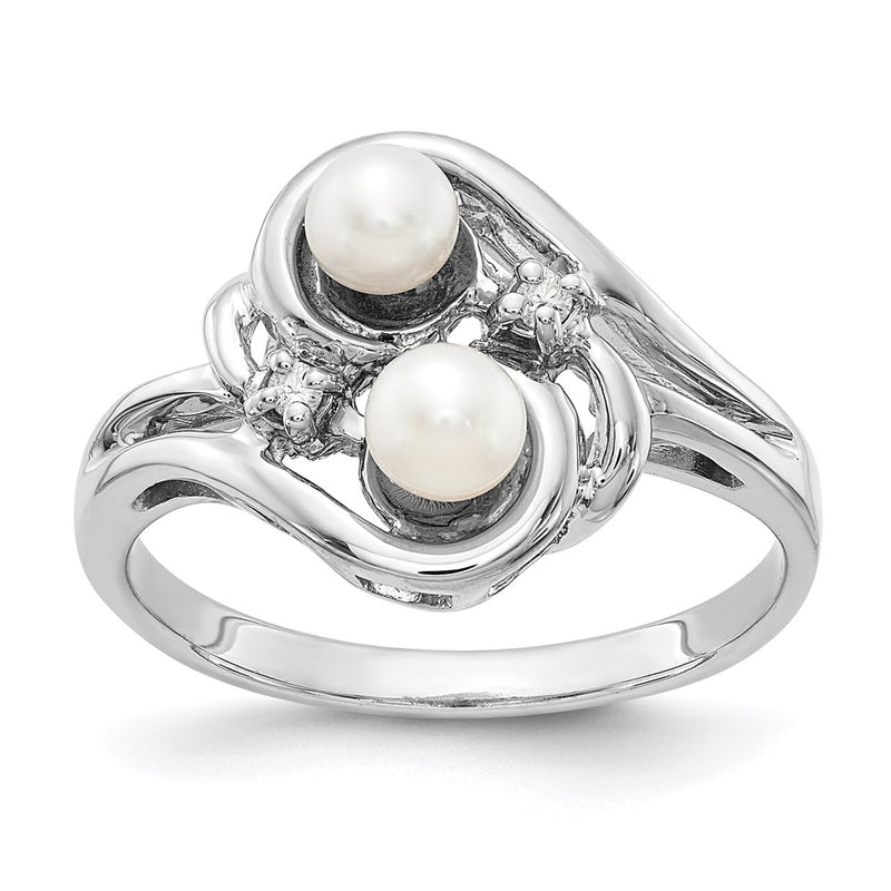 14k White Gold 4mm Black FW Cultured Pearl AA Real Diamond ring