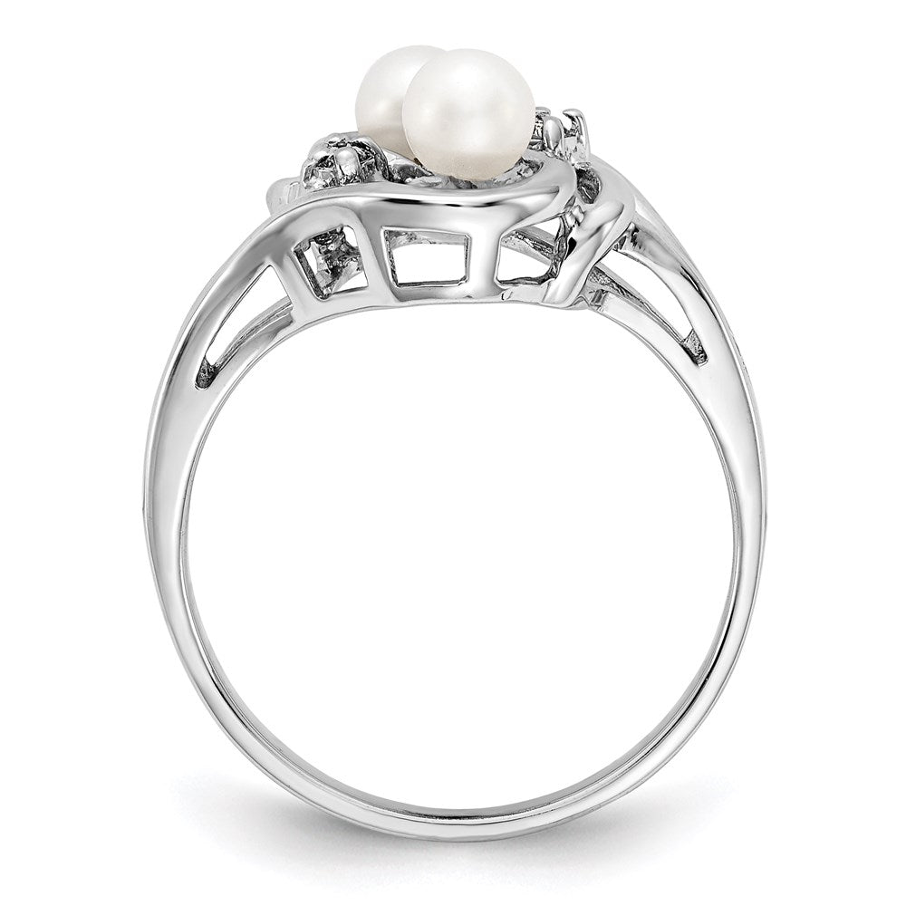 14k White Gold 4mm FW Cultured Pearl AAA Real Diamond ring