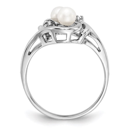 14k White Gold 4mm FW Cultured Pearl AAA Real Diamond ring