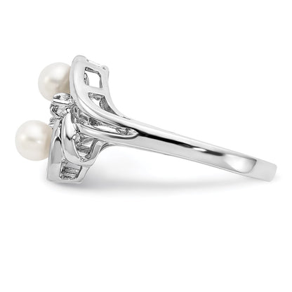 14k White Gold 4mm FW Cultured Pearl AAA Real Diamond ring