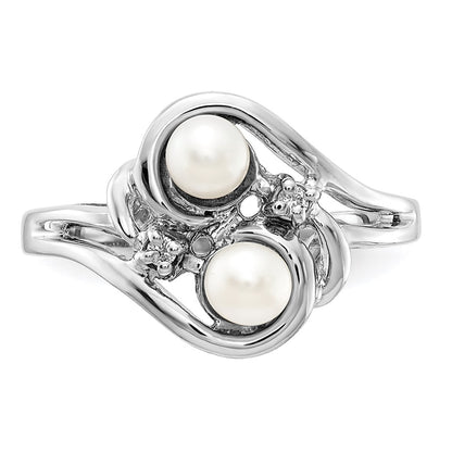 14k White Gold 4mm FW Cultured Pearl AAA Real Diamond ring