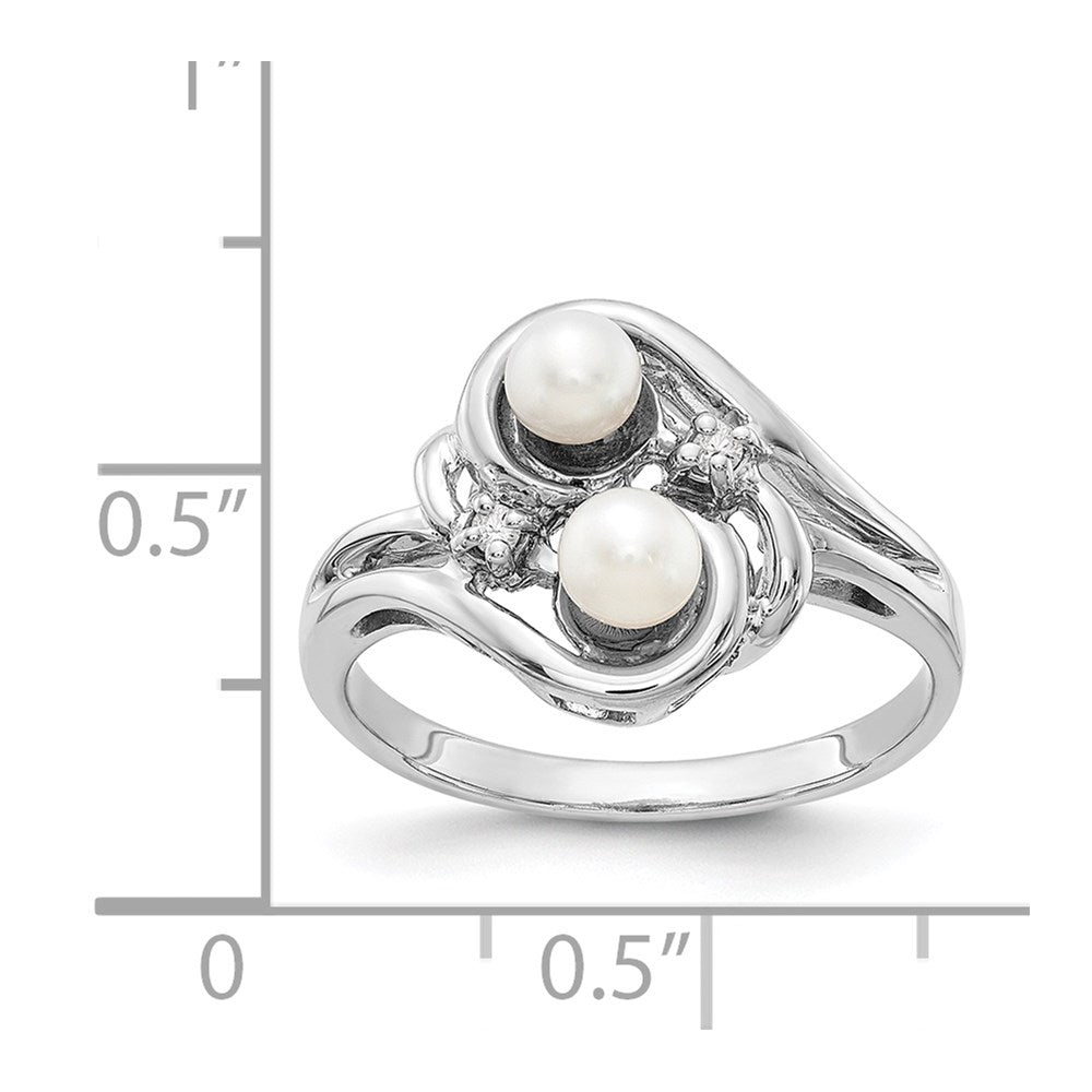 14k White Gold 4mm FW Cultured Pearl AAA Real Diamond ring
