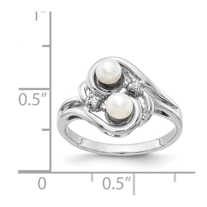 14k White Gold 4mm FW Cultured Pearl AAA Real Diamond ring