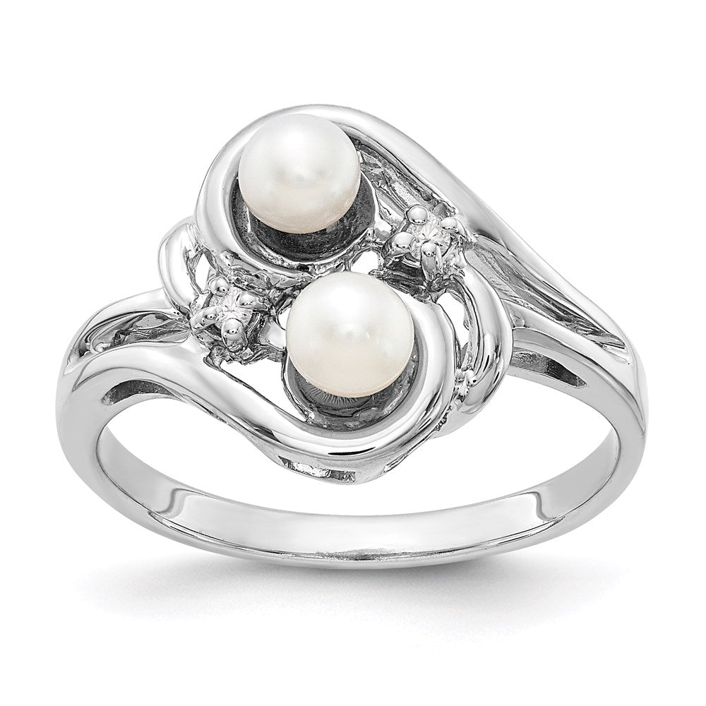 14k White Gold 4mm FW Cultured Pearl AAA Real Diamond ring