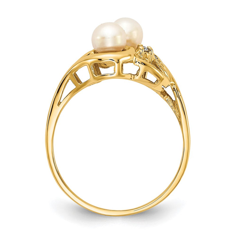 14K Yellow Gold 4mm FW Cultured Pearl AA Real Diamond ring