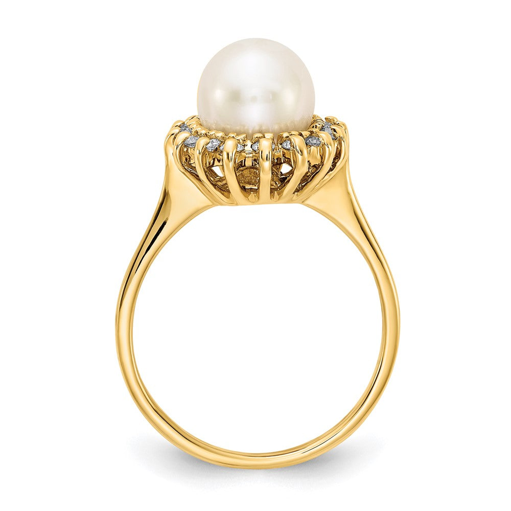 14K Yellow Gold 7.5mm FW Cultured Pearl AAA Real Diamond ring