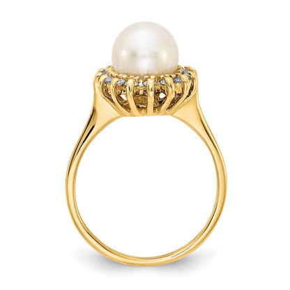 14K Yellow Gold 7.5mm FW Cultured Pearl AAA Real Diamond ring
