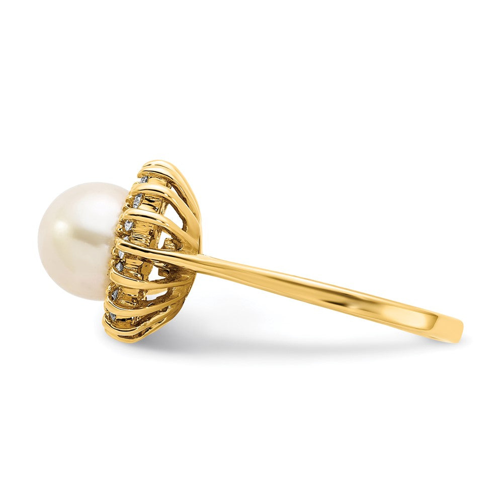 14K Yellow Gold 7.5mm FW Cultured Pearl AAA Real Diamond ring