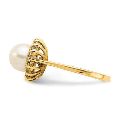14K Yellow Gold 7.5mm FW Cultured Pearl AAA Real Diamond ring