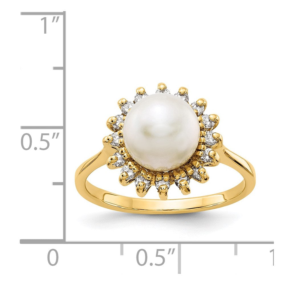 14K Yellow Gold 7.5mm FW Cultured Pearl AAA Real Diamond ring