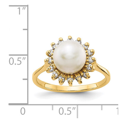 14K Yellow Gold 7.5mm FW Cultured Pearl AAA Real Diamond ring