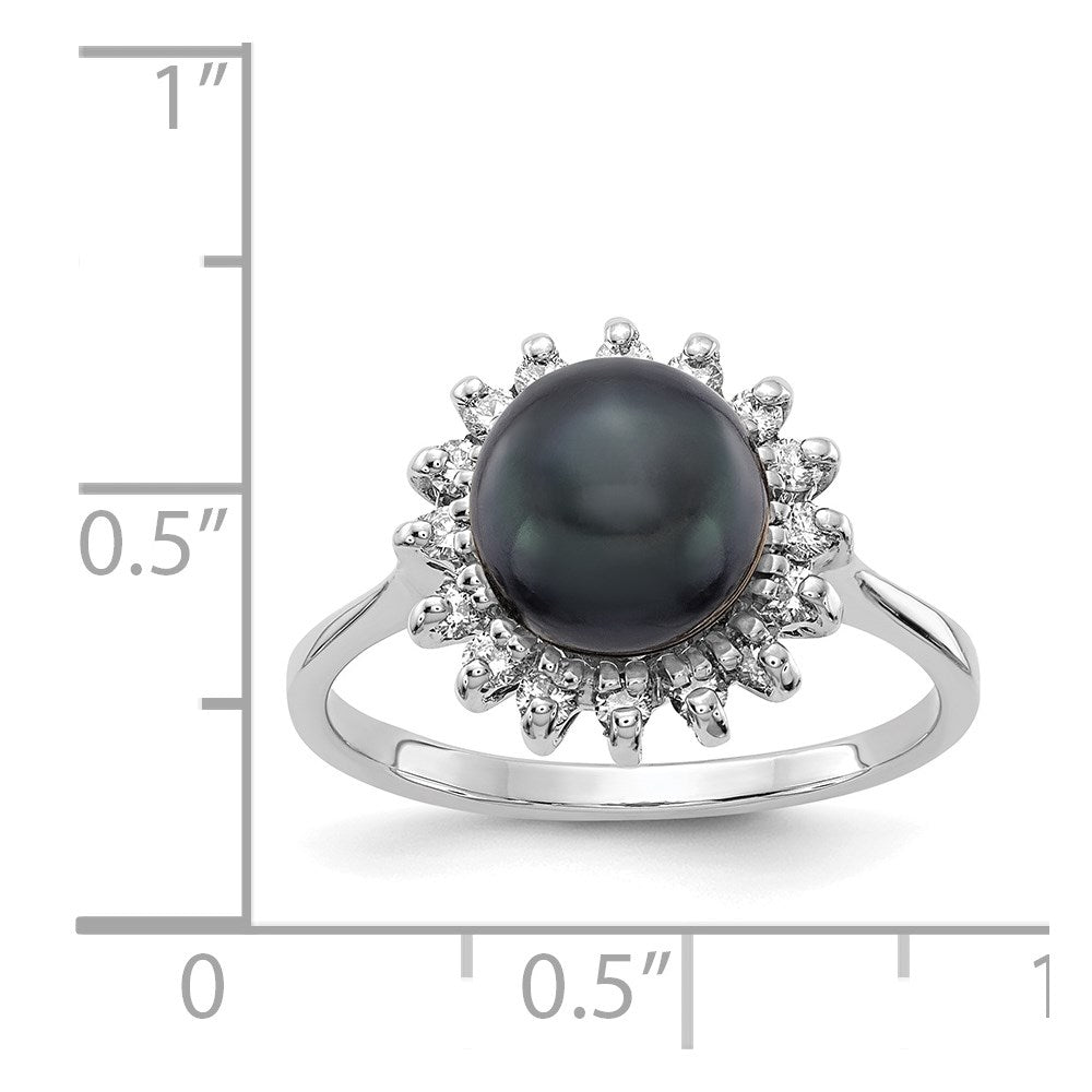 14k White Gold 7.5mm Black FW Cultured Pearl VS Real Diamond ring