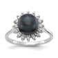 14k White Gold 7.5mm Black FW Cultured Pearl A Real Diamond ring