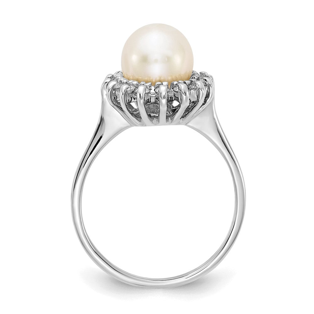14k White Gold 7.5mm FW Cultured Pearl VS Real Diamond ring
