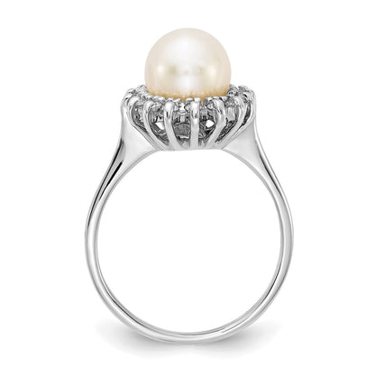 14k White Gold 7.5mm FW Cultured Pearl VS Real Diamond ring