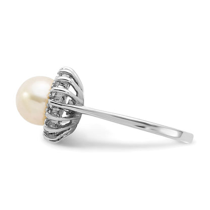 14k White Gold 7.5mm FW Cultured Pearl VS Real Diamond ring