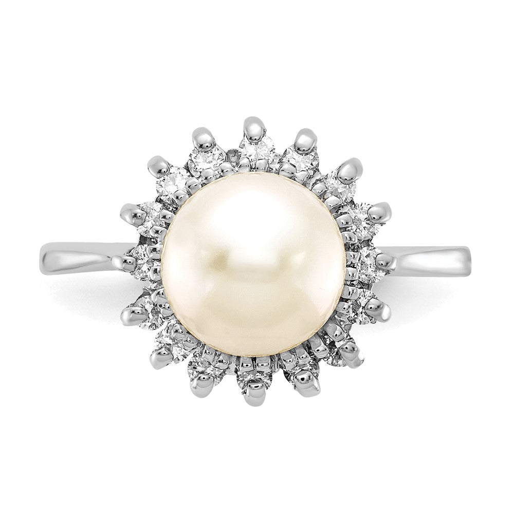 14k White Gold 7.5mm FW Cultured Pearl VS Real Diamond ring
