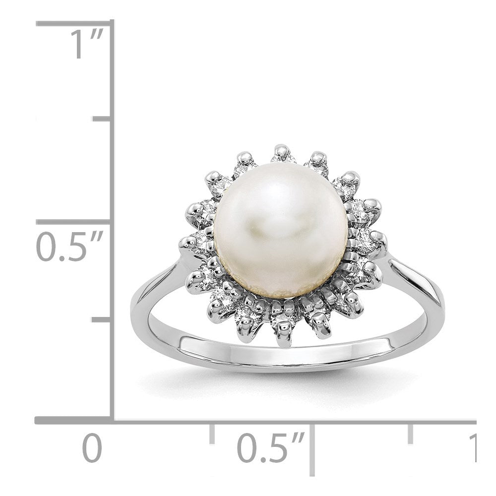 14k White Gold 7.5mm FW Cultured Pearl VS Real Diamond ring