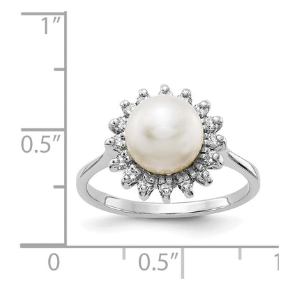 14k White Gold 7.5mm FW Cultured Pearl VS Real Diamond ring